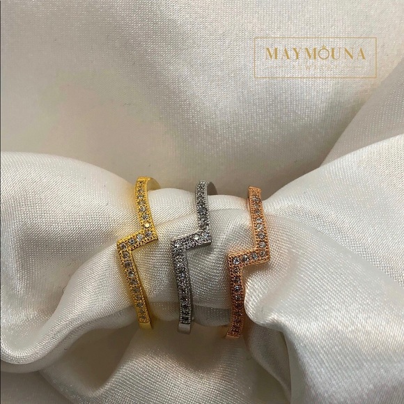 925 Sterling Silver Triple Zigzag Ring Set 3-tone - Picture 3 of 12